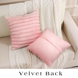 Uhomy Set of 2 Faux Fur Home Decorative Throw Pillow Cover Luxury Super Soft Fuzzy Striped Furry Pillowcase for Sofa Couch Bedroom Comfy Thick Fluffy Plush Cushion Cover 22x22 Inch Light Pink 55x55 cm