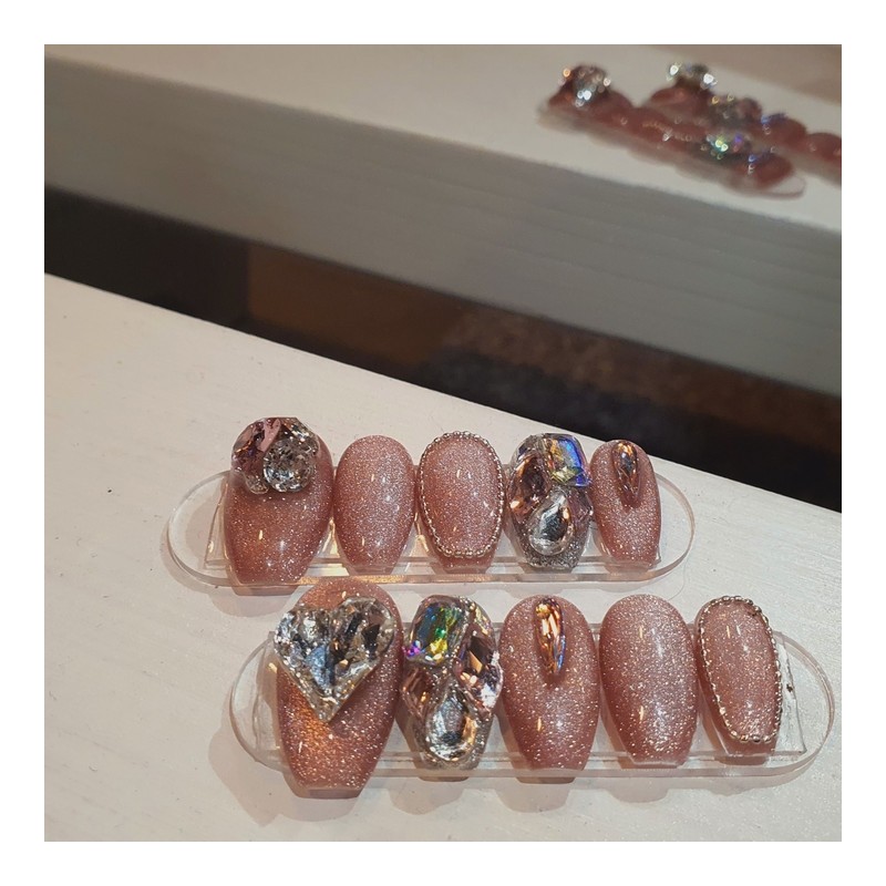 Discount❤Pink Jewel❤Handmade Nail Tips - Long Stiletto / 할인❤핑크쥬얼❤수제네일팁 -