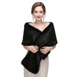 Decahome Wedding Faux Fur Wraps and Shawls Wedding Bridal Stole for Brides and Bridesmaids Black Mink Fur 36#