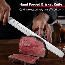 PAUDIN Carving Knife, 12 Inch Brisket Knife, Premium Slicing Knives with Granton Blade for Cutting Smoked Brisket, BBQ Meat, Turkey - Ergonomic G10 Handle