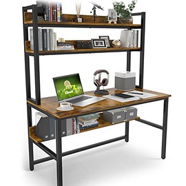 Aquzee Computer Desk with Hutch & Bookshelf, Home Office Desk with Space Saving Design, Metal Legs Industrial Table with Upper Storage Shelves for Study Writing/Workstation, 47 Inches Rustic
