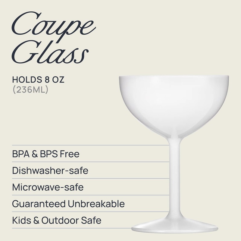 Drinique Unbreakable Coupe Champagne Glasses (Set of 4) 8oz Classic