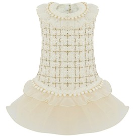 Elegant Dog Plaid Tulle Dress Puppy Skirts Cat Outfits Pet Winter Apparel Clothes for Small Medium Dogs Girl Costume Doggie Birthday Wedding Party Gown (White, M)