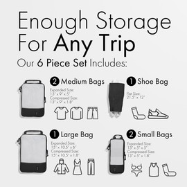 Carrywell - Cubos de compresión de viaje para maletas, equipaje, mochilas, ahorro de espacio, cubos organizadores lavables, bolsas de equipaje expansibles (6 unidades, negro), (no fabricado en China)