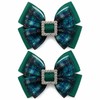 Green Plaid Hair Bows 2Pcs Christmas Rhinestone Square Clip