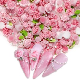 Pack of 80 Pink Flower Nails Nail Art Charms Decoration 3D for Nail Art Accessories for Manicure