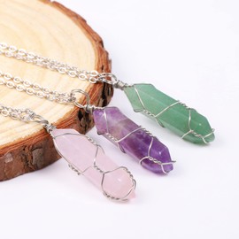 KISSPAT 3 Pcs Healing Crystals Necklace Real Stone Quartz Necklaces for Women | Hexagonal Wire Wrapped Crystal Necklace