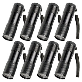 MEGYAD Pack of 8 UV torches: black light torch with 9 LEDs, mini UV lamp, black light lamp, mini UV lamp, ultraviolet light for fake banknotes, urine of dogs and other pets