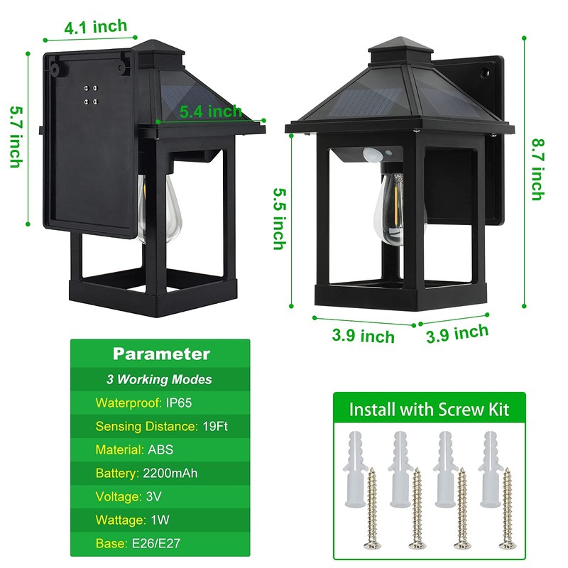 CYHKEE 2 Pack Solar Wall Lanterns Outdoor with 3 Modes,