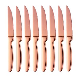 DOCBLACK Stainless Steel Steak Knives set of 8 Serrated Steak Knife Sets with Sharp Blade, 8.66 Inches(22 CM) Silverware Cutlery Table Knives for Steak (Rose Gold)