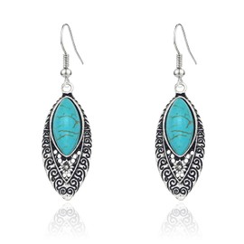 TIANBANGSHI Bohemian Turquoise Silver Teardrop Drop Dangle Earring Metal Large Vintage Hollow flower Oval Earring Delicate Jewelry for Women Gifts (silver)