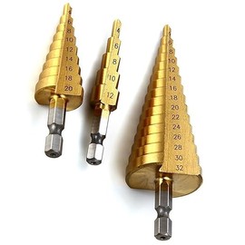 3 Pcs HSS Steel Step Cone Drill Titanium Bits Set – Multi-Size for Metal, Wood & Plastic, Durable & Versatile Drill Set