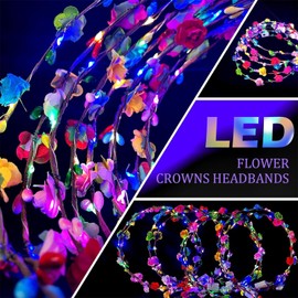 DNSHAN LED Flower Headband,Crown Garland, Light Up LED Flower Crown Headdress for Women Girls - Wedding, Halloween, Valentines Day & Party Decor (10 PCS+10 PCS)