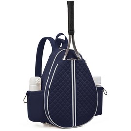 Sucipi Tennis Bag, Quilted Tennis Sling Crossbody Backpack, Water Resistant Tennis Racket Bags for Women Men, Suitable for Pickleball Tennis Badminton,Navy Blue