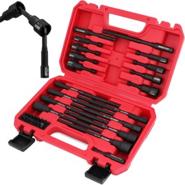 Magnetic Impact Long Nut-Driver Set:33-Piece SAE Hex Nut Driver Drill Bit with Screwdriver Bit Set Extension Nut Driver Setter for Mechanic Garages Workshops Repair