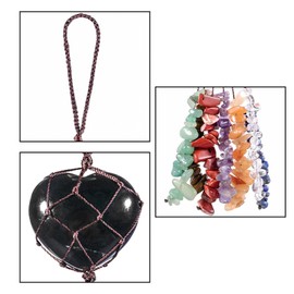 KYEYGWO Black Obsidian 7 Chakra Crystal Stone Heart Hanging Ornament, Reiki Healing Love Crystal Hanging Gemstone Heart Shaped Wall Hanging Window Decoration for Home Car Wedding