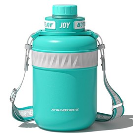 BOTTLE JOY Stainless-Steel Water Bottle: Leakproof Lid, Perfect Sip, Double Insulated, Eco-Friendly, Dishwasher Safe & Stylish Strap (Ocean, 48 oz)
