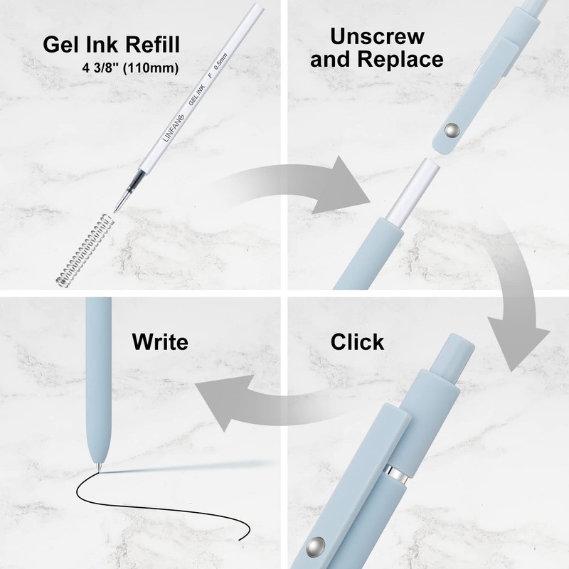 Black Gel Pens Refills, 12 Pack Retractable Gel Ink Pen