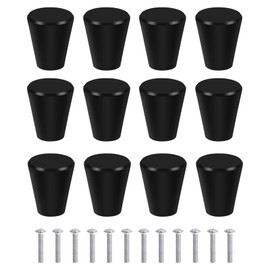 AvoDovA Pack of 12 Black Cabinet Knobs, 20 mm Drawer Knobs, Metal Drawer Handles, Furniture Knob, Cone Drawer Knob, Matt Furniture Knob, Solid Drawer Knob for Gate, Drawer, Furniture, Kitchen