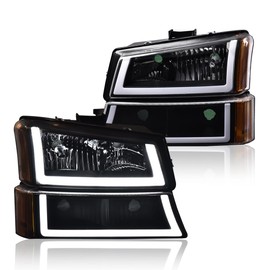 ANDPLAY LED DRL Headlights,Compatible with Chevy Silverado Avalanche 2003-2006,Clear lens Black Housing Amber Reflector