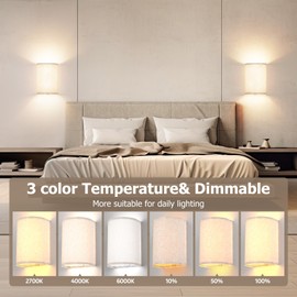 PRTILOUD Battery Operated Wall Sconces Set of Two, Rechargeable Wall Lamp with Remote, 3 Colors Dimmable Fabric Wireless Sconces Wall Decor Set of 2 with Timer for Bedroom Living Room…