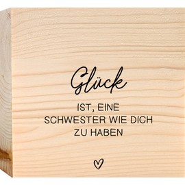 Schwester Geschenk - Glück ist Schwester wie dich Holzbild + Reagenzglas zum Hinstellen opt. als Vase oder Geldgeschenk - Beste Schwester, Skandinavische Deko, Große Schwester, Schöne Sachen