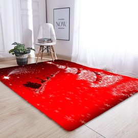 kxry Area Rugs 3X5 Feet, Merry Christmas Soft Machine Washable Area Rugs Santa Claus Deer Xmas Tree Galaxy Red Non Slip Foldable Floor Carpet for Living Room Bedroom Dining Room Dorms