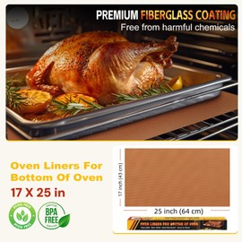 2 Pack Oven Mats for Bottom of Oven, 17"x25" Heavy Duty Non-Stick Oven Liner, Reusable Heat Resistant Grill & Baking Mat, BPA/PFOA Free Roaster Liners, Fits Electric/Gas Ovens & Air Fryers (Copper)
