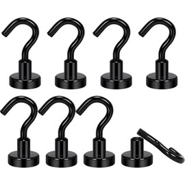 Wukong Magnetic Hooks, Extra Strong, Black, 9 kg (20 lbs) Power, Super Strong Neodymium Magnetic Hooks, Removable on Refrigerators, Lockers, Tool Holder in Kitchen, Bathroom, Garage, Office, 8 Pieces