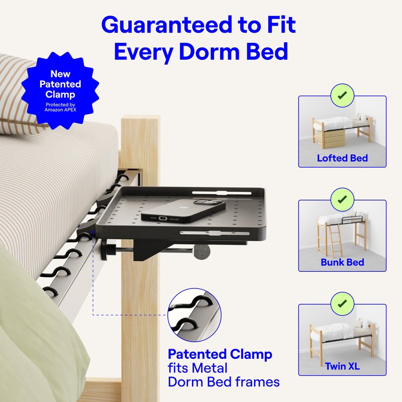 BedShelfie Bedside Shelf for College Dorm Room Bunk Bed &