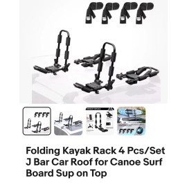 Unknown Folding Kayak Rack 4 Pcs/Set J Bar Car Roof for Canoe Surf Board Sup on Top