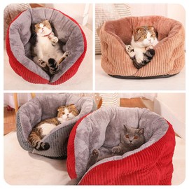 La La Pet® Plush Cat Bed Cave Self Warming Dog Bed Washable Calming Pet Bed Cat Nest House for Small Dogs Puppy and Kitties, Grey, Medium