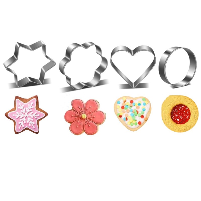 Cookie Cutter,12 PCS Heart Star Circle Flower Shaped Stainless Steel