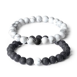 COAI His and Hers Bracelets Lava Howlite Black and White Stone Beaded Yin Yang Bracelets for Couples