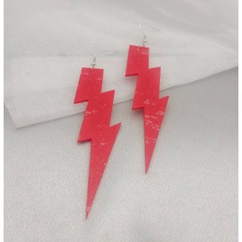RUIZHEN Multicolor to Choose Acrylic Exaggerated Women Lightning Bolt Dangle Earrings (red)