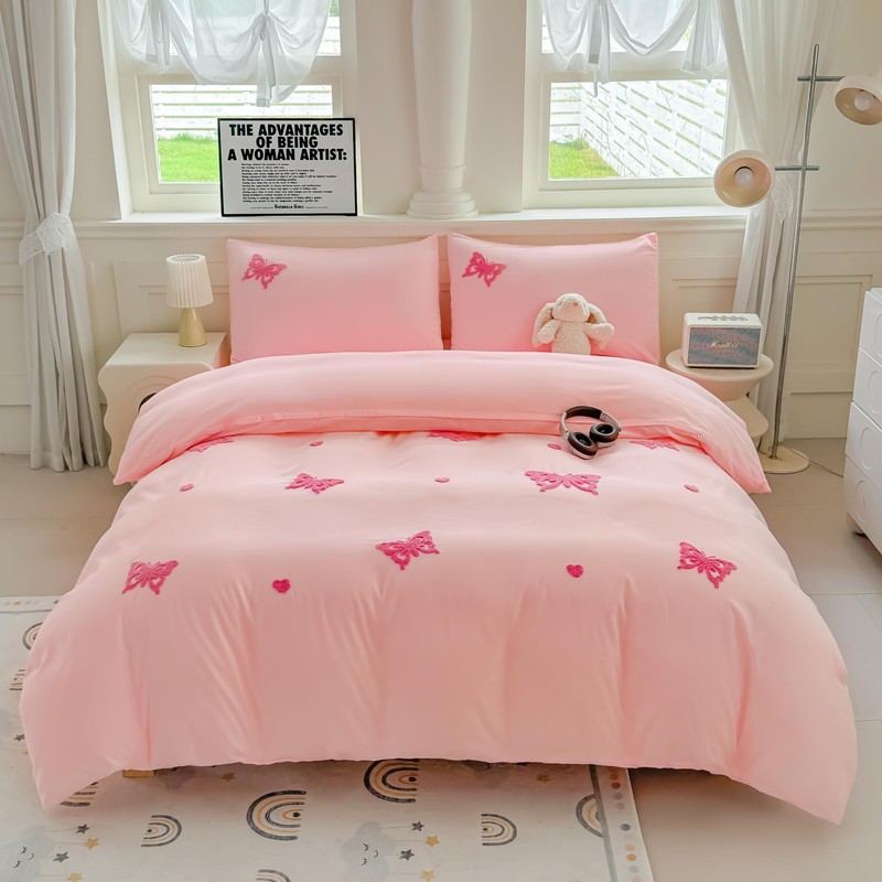 Dearller Twin Pink Comforter Set for Girls 5 Pieces Tufted