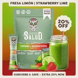 Daily Greens Superfood Drink Mix Strawberry Lime, Probiotics Prebiotics Blend, Digestive Support Powder, Vegan Non GMO, 15 Servings