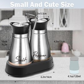 "Salt and Pepper Shakers Set of 2 - Stainless Steel & Glass Containers for Table, Camping, BBQ, and Cooking - Ideal Housewarming and Gift (Silver)