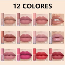 LEKOU 12 Colores Brillo De Labios, Set De Maquillaje De Larga Duración, Resistente Al Agua y Al Color, Lápiz Labial Elegante y De Alta Gama Es Un Regalo Único Para Mujer, Traje De Mujer De Maquillaje