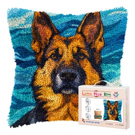 DIY Latch Hook Pillow Kits for Adults German Shepherd Dog Printed Pillowcase Crochet Yarns Hooking Handmade Pillow Cover Cushion for Home Sofa Decoration 17x17inch-1