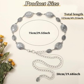 Yuqilin Women's Glitter Bohemian Style, Chain Belt, Glitter Belt for Evening Dress, Adjustable Chain Belt for Women, Evening Dress, Denim Dress, Women's Accessories, Blue Valentine, silver