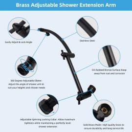 Hibbent 16" Solid Brass Shower Head Extension Arm with 2 Lock Joints Adjustable Height - Oil Rubbed Bronze