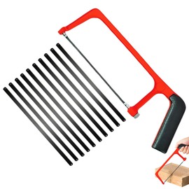 Small Hacksaw Set with 10 Exchangeable Blades, Red Black Adjustable Angle Mini Hacksaw, Professional Heavy Duty Metal Cutting Junior Hacksaw for Plastic, PVC Pipe, Shingles & Wood Cutting