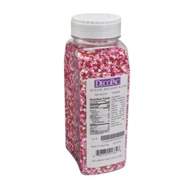 DECOPAC Valentine's Day Quins, 18oz, Fancy Sprinkles In Heart Shapes, Candy Sprinkles in Handheld Container, Edible Sprinkles For Celebration Cakes, Cupcakes, Cookies