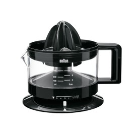 Braun CJ3000BK Spremiagrumi, rotazione a destra e sinistra, avvio e arresto automatici, base antiscivolo, vano portacavo, capacità caraffa 350ml con misuratore graduato, pratico beccuccio, 20w, Nero