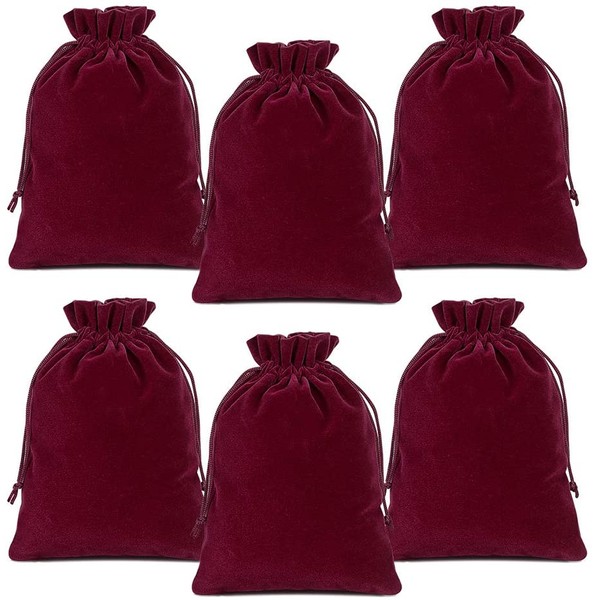 Lucky Monet 25/50/100PCS Velvet Drawstring Bags Jewelry Pouches for Christmas Birthday Party Wedding Favors Gift Candy Headphones Art and DIY Craft (25Pcs, Wine Red, 5” x 7”)
