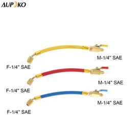 R134A R410A R22 R12 Charging Hoses and Ball Valve Set, Air Condition Refrigeration High Pressure Manifold Gauge Set, AC HVAC Maintenance Kit, 3 Pc Color Coded Hoses/w Ball Valve 1/4" SAE Thread (9.8")
