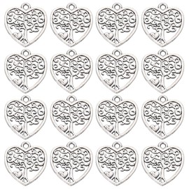 SUNNYCLUE 1 Box 100Pcs Tree of Life Charm Small Silver Tree Charms Bulk Tibetan Style Heart Charms Metal Plant Lucky Charm for Jewelry Making Charms Supplies DIY Necklace Earring Women Adult