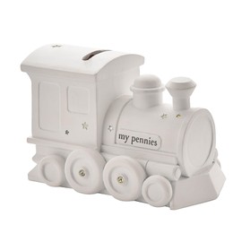 Happy Homewares Adorable Bambino White Resin Children's Decorative Keepsake Money Box - Train - Perfect for a Little One Saving for a Rainy Day