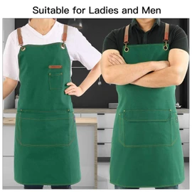 Chef Apron for Men Women with Pockets, Cross Back Apron for Kitchen Cooking Baking Artist Painting, Cotton Canvas Work Aprons for Shop, Garden, Restaurant, Bartender, Barista (M to XXL, Green)